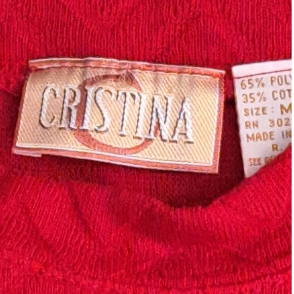 Cristina Red 3/4 Sleeve Chevron Textured Top Cotton Blend Medium - Picture 5 of 5